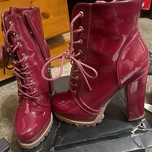 Patent leather wine colored booties